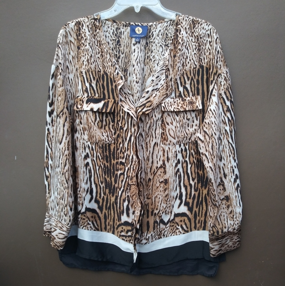Adrienne Vittadini Leopard Print Blouse Sz L